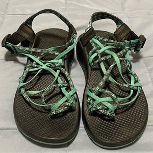 Green chacos, size 8.